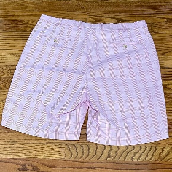 Peter Millar Pink Plaid Flat Front Pima Cotton Shorts. Size 38 - Picture 3 of 5